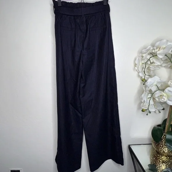 Harlowe & graham blue womens pinstripe belted pants small - Picture 3 of 5